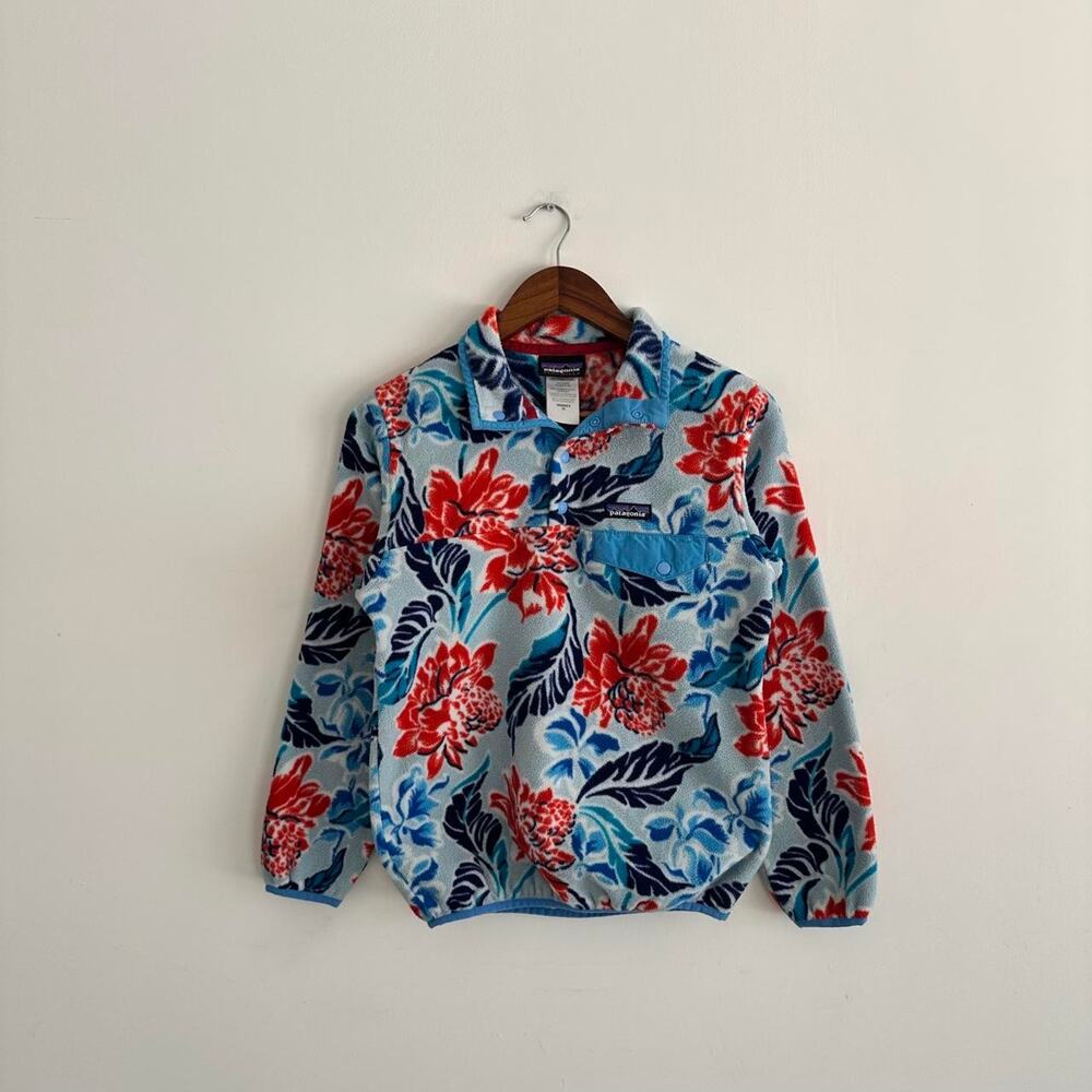 Patagonia Synchilla Fleece Jacket Blue Red Floral Pattern